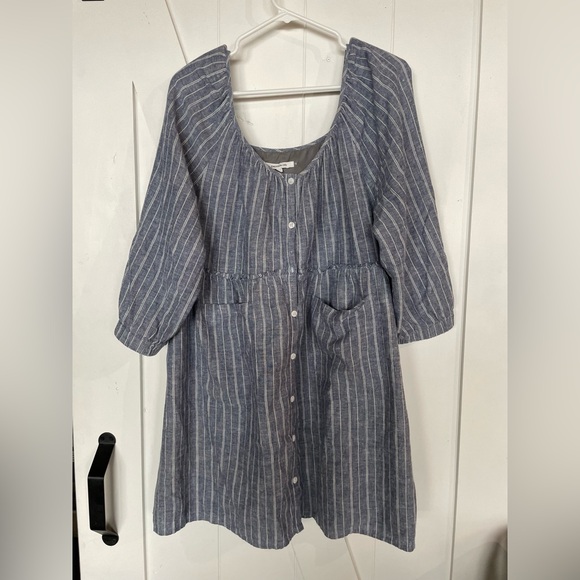 EMERSON FRY JASMINE BUTTON DRESS - DENIM STRIPE HEMP ORGANIC